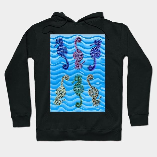 Seahorses in six different colours Hoodie by Blue Butterfly Designs 